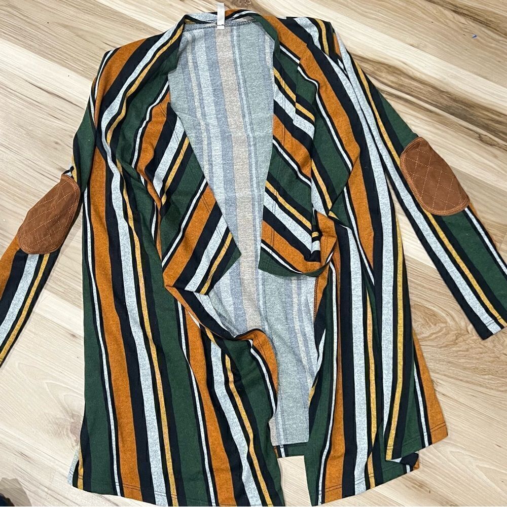 Gilli Striped Elbow Patch Cardigan Women’s Large